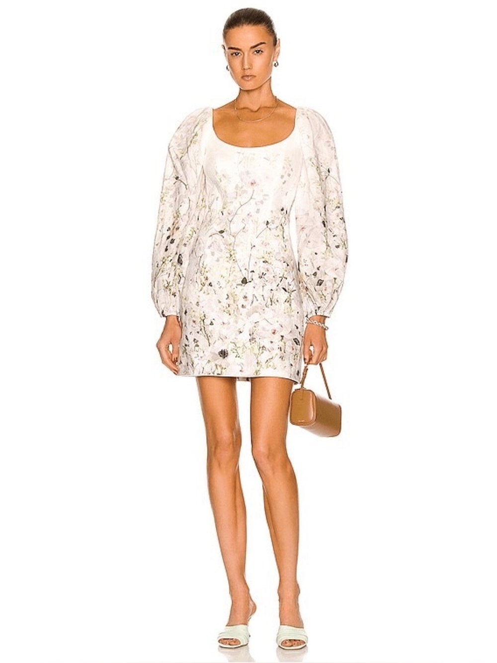Zimmermann Dancer Paneled Mini Dress Floral Linen Lace-Up Back Size 1 is ~US6